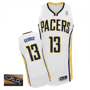 Maillot NBA Authentic Paul George #13 Indiana Pacers Home Autographed Blanc - Homme