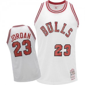Maillot NBA Blanc Michael Jordan #23 Chicago Bulls Throwback Swingman Homme Mitchell and Ness