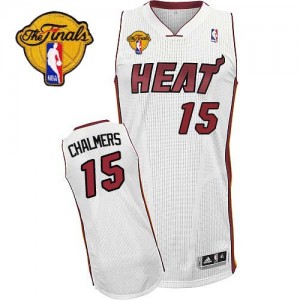 Maillot NBA Miami Heat #15 Mario Chalmers Blanc Adidas Authentic Home Finals Patch - Homme