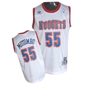 Maillot Adidas Blanc Throwback Authentic Denver Nuggets - Dikembe Mutombo #55 - Homme