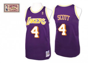 Maillot NBA Los Angeles Lakers #4 Byron Scott Violet Mitchell and Ness Authentic Throwback - Homme