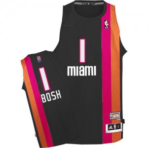 Maillot NBA Miami Heat #1 Chris Bosh Noir Adidas Authentic ABA Hardwood Classic - Homme