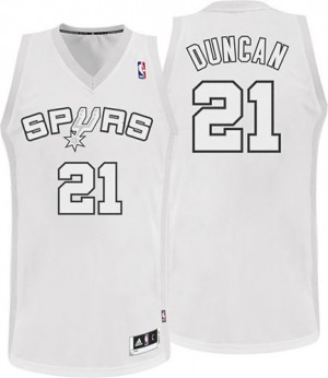 Maillot NBA Blanc Tim Duncan #21 San Antonio Spurs Winter On-Court Authentic Homme Adidas
