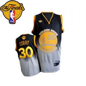 Maillot NBA Authentic Stephen Curry #30 Golden State Warriors Fadeaway Fashion 2015 The Finals Patch Gris noir - Homme