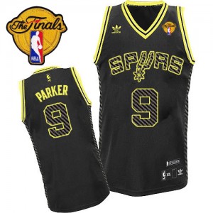 Maillot NBA Noir Tony Parker #9 San Antonio Spurs Electricity Fashion Finals Patch Swingman Homme Adidas