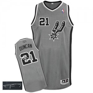 San Antonio Spurs Tim Duncan #21 Alternate Autographed Authentic Maillot d'équipe de NBA - Gris argenté pour Homme