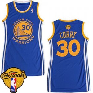 Golden State Warriors Stephen Curry #30 Dress 2015 The Finals Patch Authentic Maillot d'équipe de NBA - Bleu pour Femme