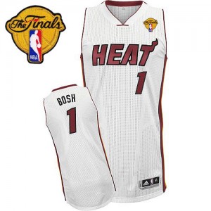Maillot NBA Miami Heat #1 Chris Bosh Blanc Adidas Authentic Home Finals Patch - Homme