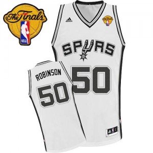 Maillot NBA San Antonio Spurs #50 David Robinson Blanc Adidas Swingman Home Finals Patch - Homme