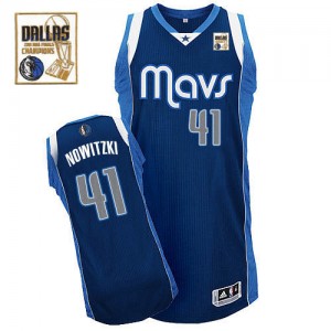 Maillot Authentic Dallas Mavericks NBA Alternate Champions Patch Bleu marin - #41 Dirk Nowitzki - Homme