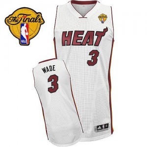 Maillot NBA Miami Heat #3 Dwyane Wade Blanc Adidas Authentic Home Finals Patch - Homme