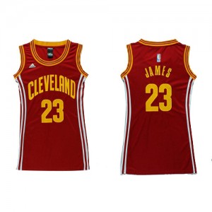 Maillot NBA Vin Rouge LeBron James #23 Cleveland Cavaliers Dress Authentic Femme Adidas