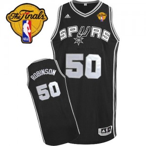 Maillot NBA San Antonio Spurs #50 David Robinson Noir Adidas Swingman Road Finals Patch - Homme