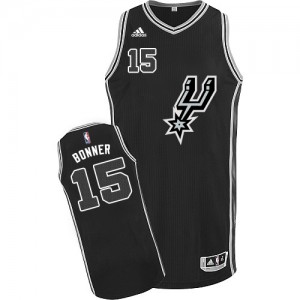 Maillot NBA San Antonio Spurs #15 Matt Bonner Noir Adidas Authentic New Road - Homme