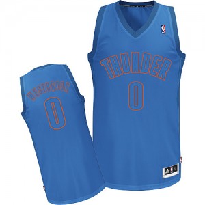 Maillot NBA Oklahoma City Thunder #0 Russell Westbrook Bleu Adidas Authentic Big Color Fashion - Homme