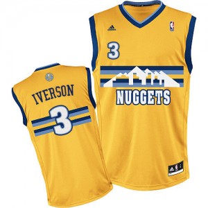 Denver Nuggets #3 Adidas Alternate Or Swingman Maillot d'équipe de NBA en soldes - Allen Iverson pour Homme