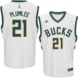 Maillot NBA Blanc Miles Plumlee #21 Milwaukee Bucks Home Authentic Homme Adidas