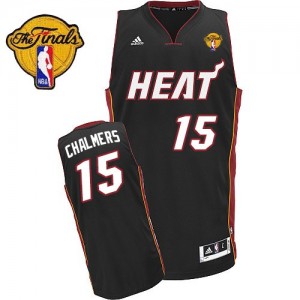 Miami Heat Mario Chalmer #15 Road Finals Patch Swingman Maillot d'équipe de NBA - Noir pour Enfants