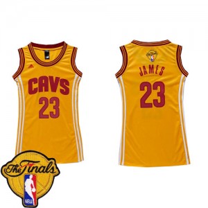 Maillot NBA Authentic LeBron James #23 Cleveland Cavaliers Dress 2015 The Finals Patch Or - Femme