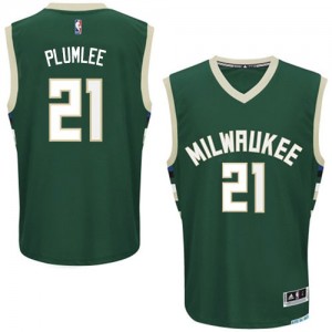 Maillot NBA Vert Miles Plumlee #21 Milwaukee Bucks Road Authentic Homme Adidas