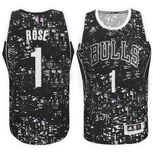 Maillot NBA Noir Derrick Rose #1 Chicago Bulls City Light Authentic Homme Adidas