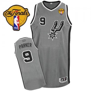 San Antonio Spurs Tony Parker #9 Alternate Finals Patch Authentic Maillot d'équipe de NBA - Gris argenté pour Enfants