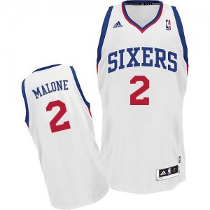 Maillot NBA Blanc Moses Malone #2 Philadelphia 76ers Home Swingman Homme Adidas