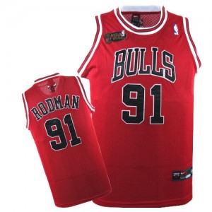 Chicago Bulls Nike Dennis Rodman #91 Champions Patch Authentic Maillot d'équipe de NBA - Rouge pour Homme