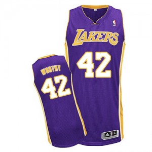 Maillot NBA Violet James Worthy #42 Los Angeles Lakers Road Authentic Homme Adidas