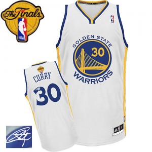 Maillot NBA Golden State Warriors #30 Stephen Curry Blanc Adidas Authentic Home Autographed 2015 The Finals Patch - Homme