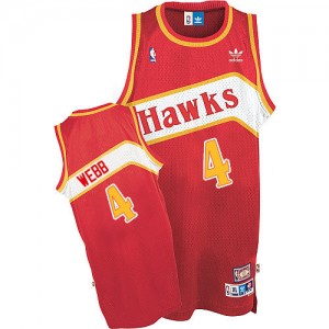 Maillot NBA Atlanta Hawks #4 Spud Webb Rouge Adidas Authentic Throwback - Homme