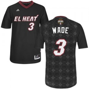Maillot NBA Miami Heat #3 Dwyane Wade Noir Adidas Authentic New Latin Nights - Homme