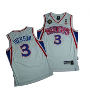 Maillot NBA Blanc Allen Iverson #3 Philadelphia 76ers 10TH Throwback Authentic Homme