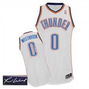 Maillot NBA Blanc Russell Westbrook #0 Oklahoma City Thunder Home Autographed Authentic Homme Adidas