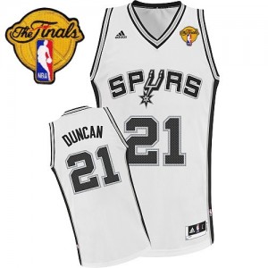 Maillot NBA San Antonio Spurs #21 Tim Duncan Blanc Adidas Swingman Home Finals Patch - Homme