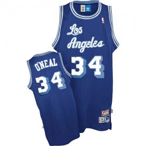 Los Angeles Lakers #34 Nike Throwback Bleu Authentic Maillot d'équipe de NBA magasin d'usine - Shaquille O'Neal pour Homme