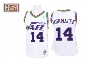 Utah Jazz #14 Mitchell and Ness Throwback Blanc Authentic Maillot d'équipe de NBA Discount - Jeff Hornacek pour Homme