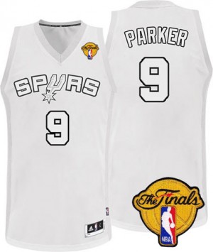 San Antonio Spurs #9 Adidas Winter On-Court Finals Patch Blanc Authentic Maillot d'équipe de NBA sortie magasin - Tony Parker pour Homme