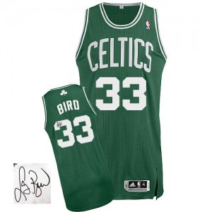 Maillot NBA Authentic Larry Bird #33 Boston Celtics Road Autographed Vert (No Blanc) - Homme