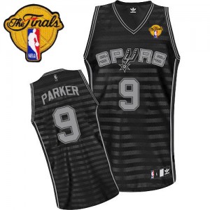 Maillot Authentic San Antonio Spurs NBA Groove Finals Patch Gris noir - #9 Tony Parker - Homme
