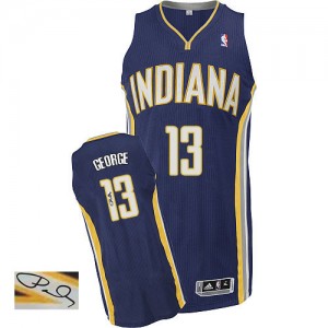 Indiana Pacers #13 Adidas Road Autographed Bleu marin Authentic Maillot d'équipe de NBA la vente - Paul George pour Homme