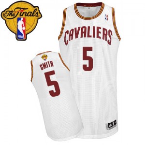 Maillot NBA Cleveland Cavaliers #5 J.R. Smith Blanc Adidas Authentic Home 2015 The Finals Patch - Homme