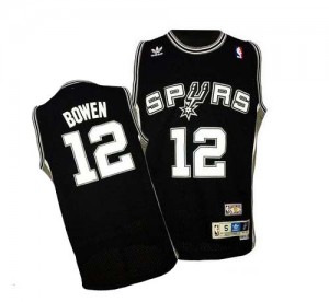 Maillot NBA Noir Bruce Bowen #12 San Antonio Spurs Throwback Swingman Homme Adidas