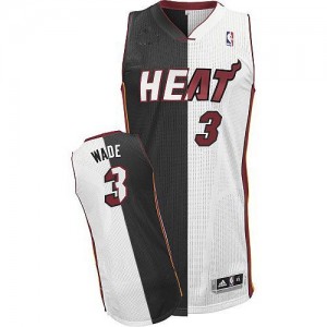 Miami Heat #3 Adidas Split Fashion Noir Blanc Authentic Maillot d'équipe de NBA la vente - Dwyane Wade pour Homme