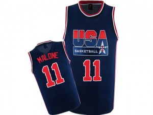 Team USA Nike Karl Malone #11 2012 Olympic Retro Swingman Maillot d'équipe de NBA - Bleu marin pour Homme