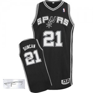 San Antonio Spurs Tim Duncan #21 Road Autographed Authentic Maillot d'équipe de NBA - Noir pour Homme