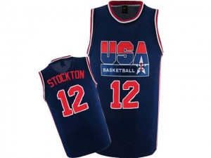 Team USA Nike John Stockton #12 2012 Olympic Retro Authentic Maillot d'équipe de NBA - Bleu marin pour Homme
