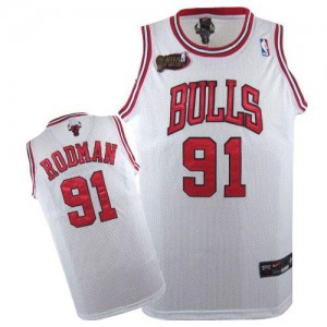 Chicago Bulls Nike Dennis Rodman #91 Champions Patch Authentic Maillot d'équipe de NBA - Blanc pour Homme