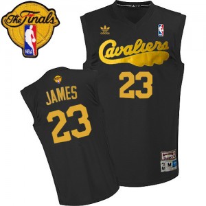 Maillot NBA Noir LeBron James #23 Cleveland Cavaliers Throwback 2015 The Finals Patch Authentic Homme Adidas