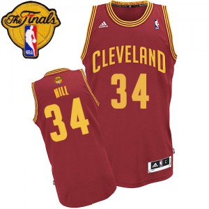 Maillot NBA Vin Rouge Tyrone Hill #34 Cleveland Cavaliers Road 2015 The Finals Patch Swingman Homme Adidas
